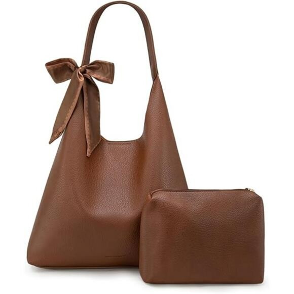 Slouchy Hobo Shoulder Bag Women Large Handbag with Scarf and Zipper Pouch - Picture 7 of 7